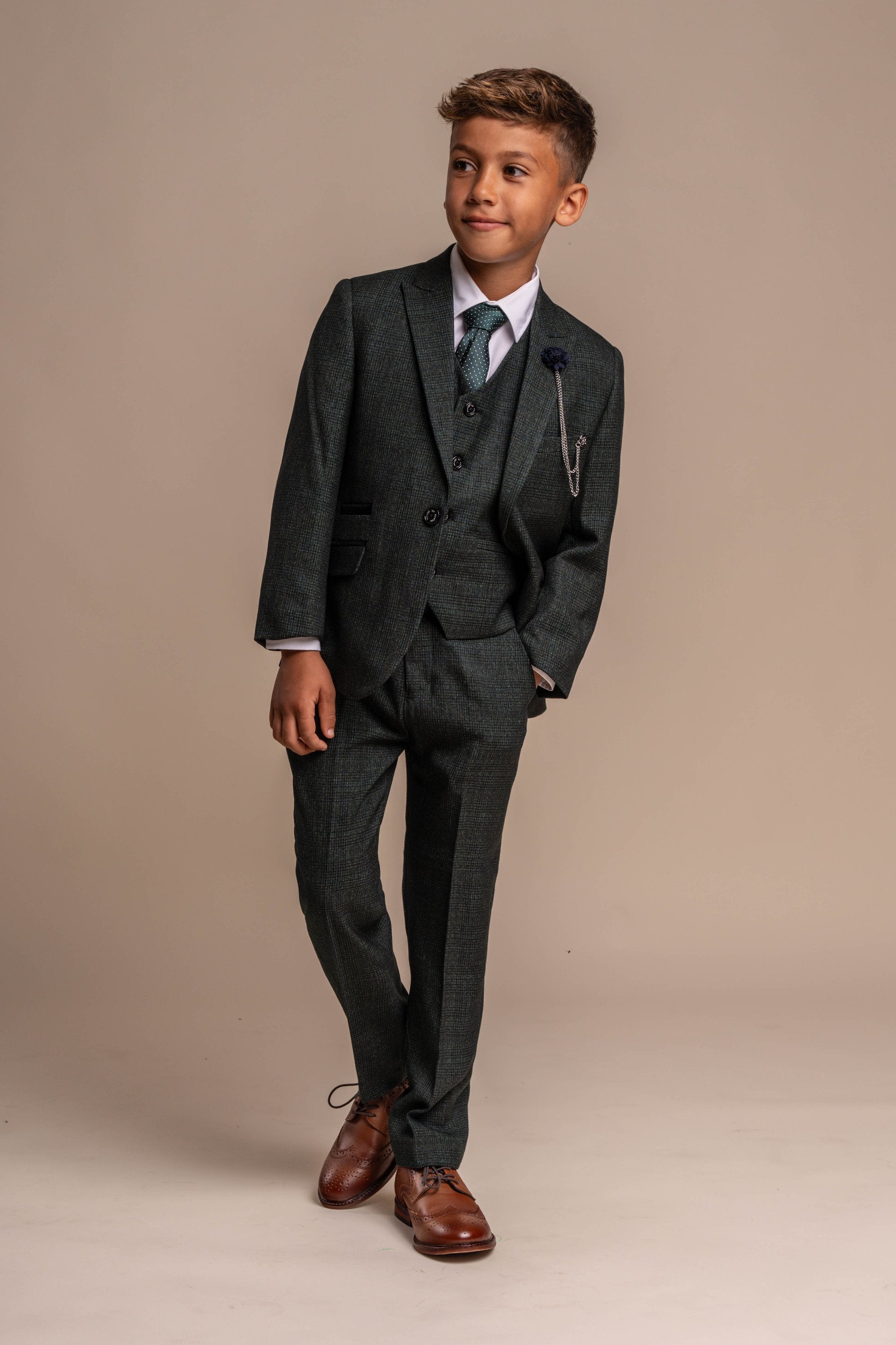 Boys Slim Fit Formal Suit - CARIDI - Olive Green