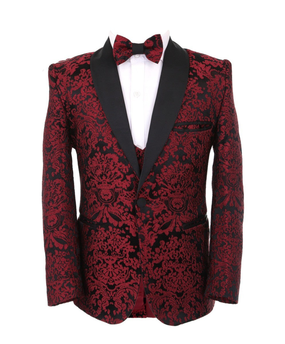 Jungen Blumenbesticktes Tuxedo Anzug-Set - Bordeaux