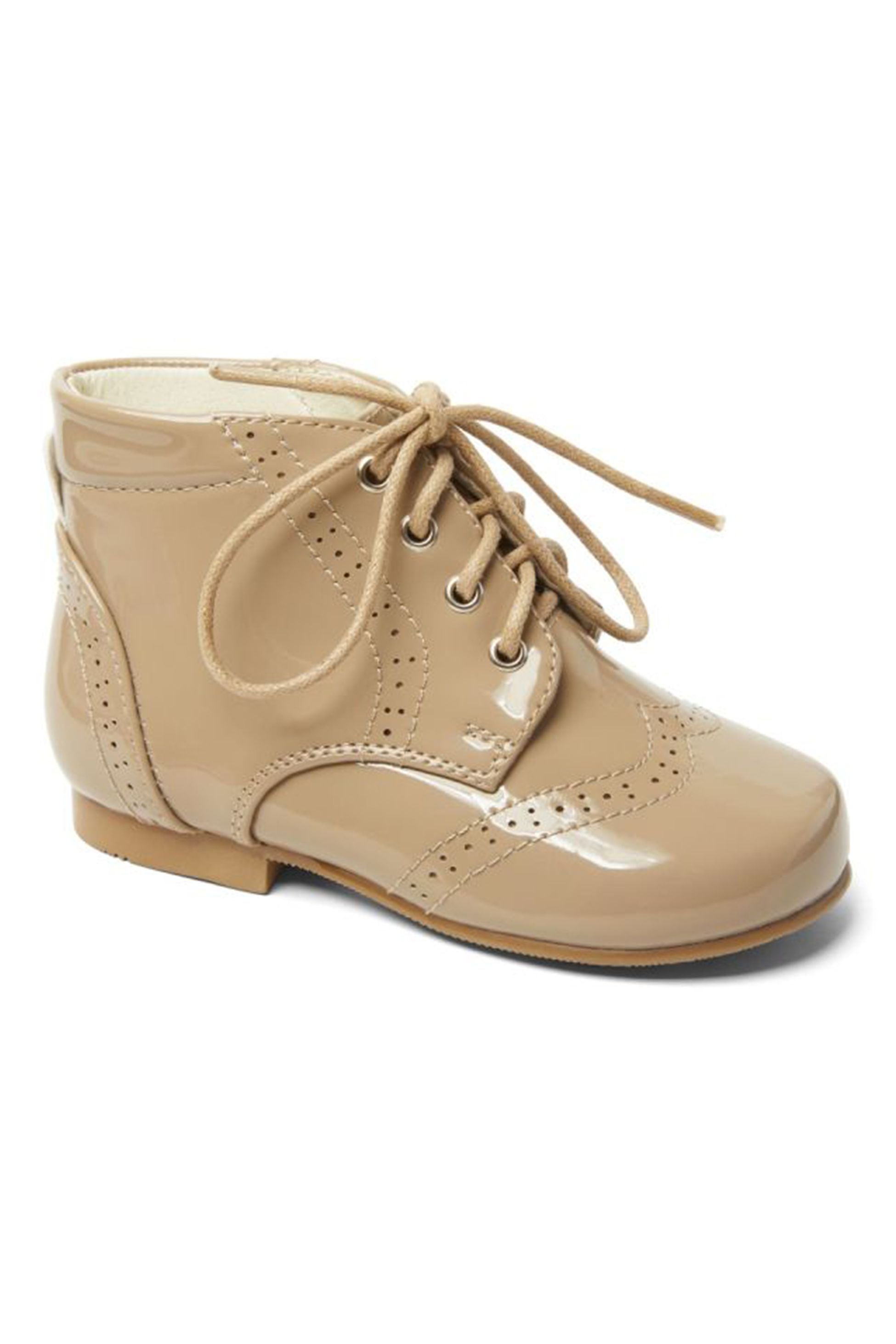 Unisex Kids Patent Leather Brogue Ankle Boots - QUINN - Camel