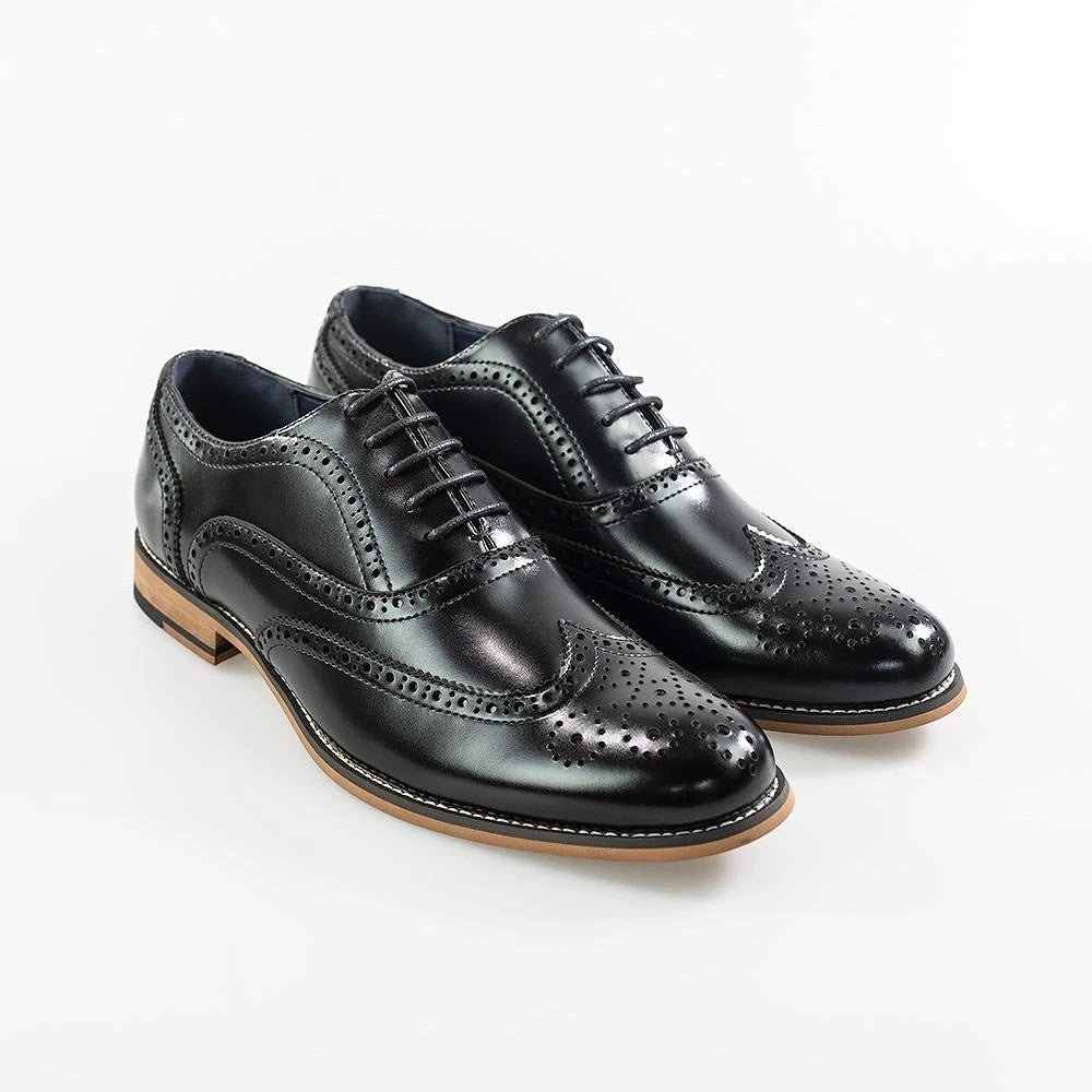 Herren Schnürsenkel Leder Brogue XL Große Schuhe - Oxford - Schwarz