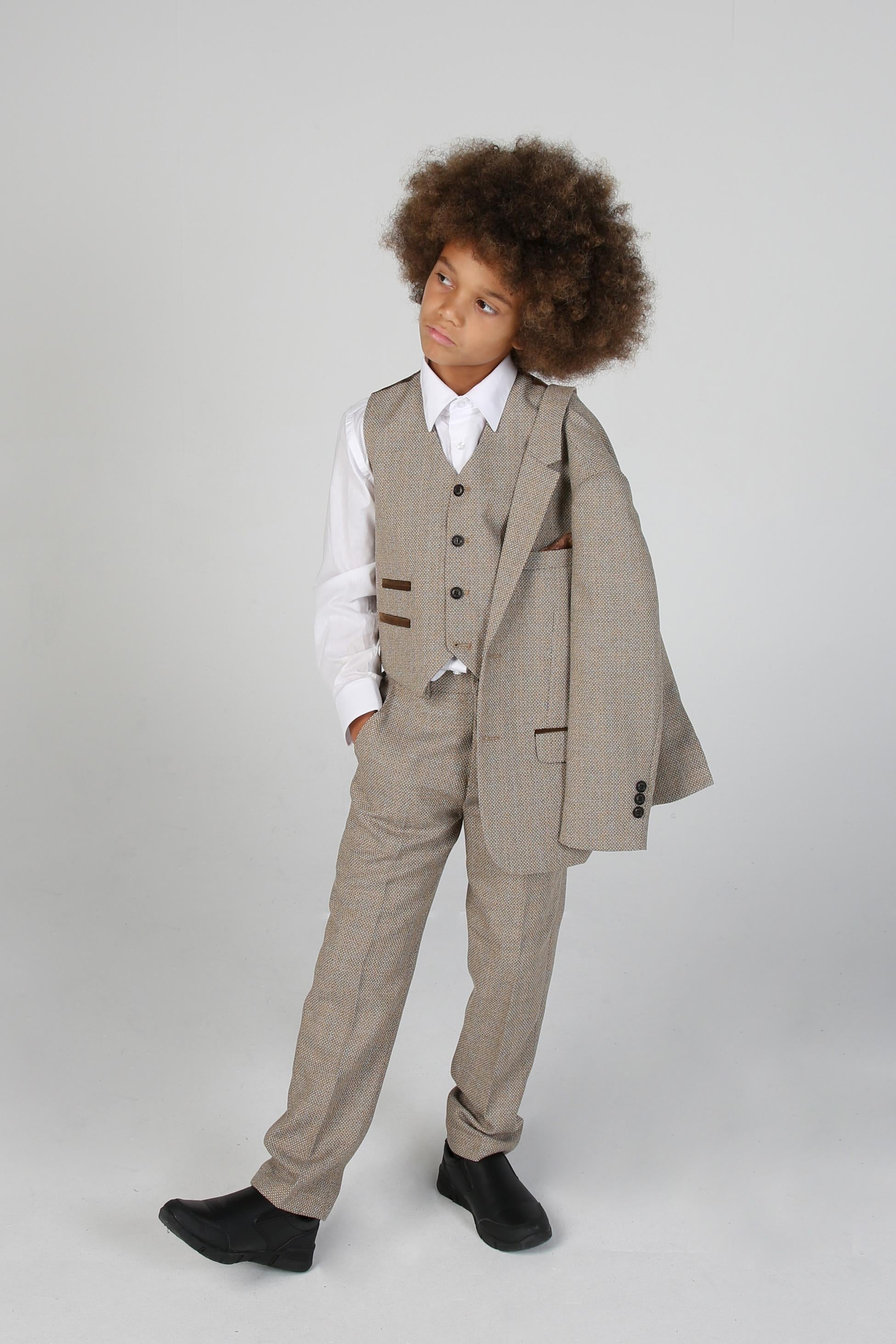 Costume Formel en Tweed Tailored Fit pour Garçons - Ralph - Beige