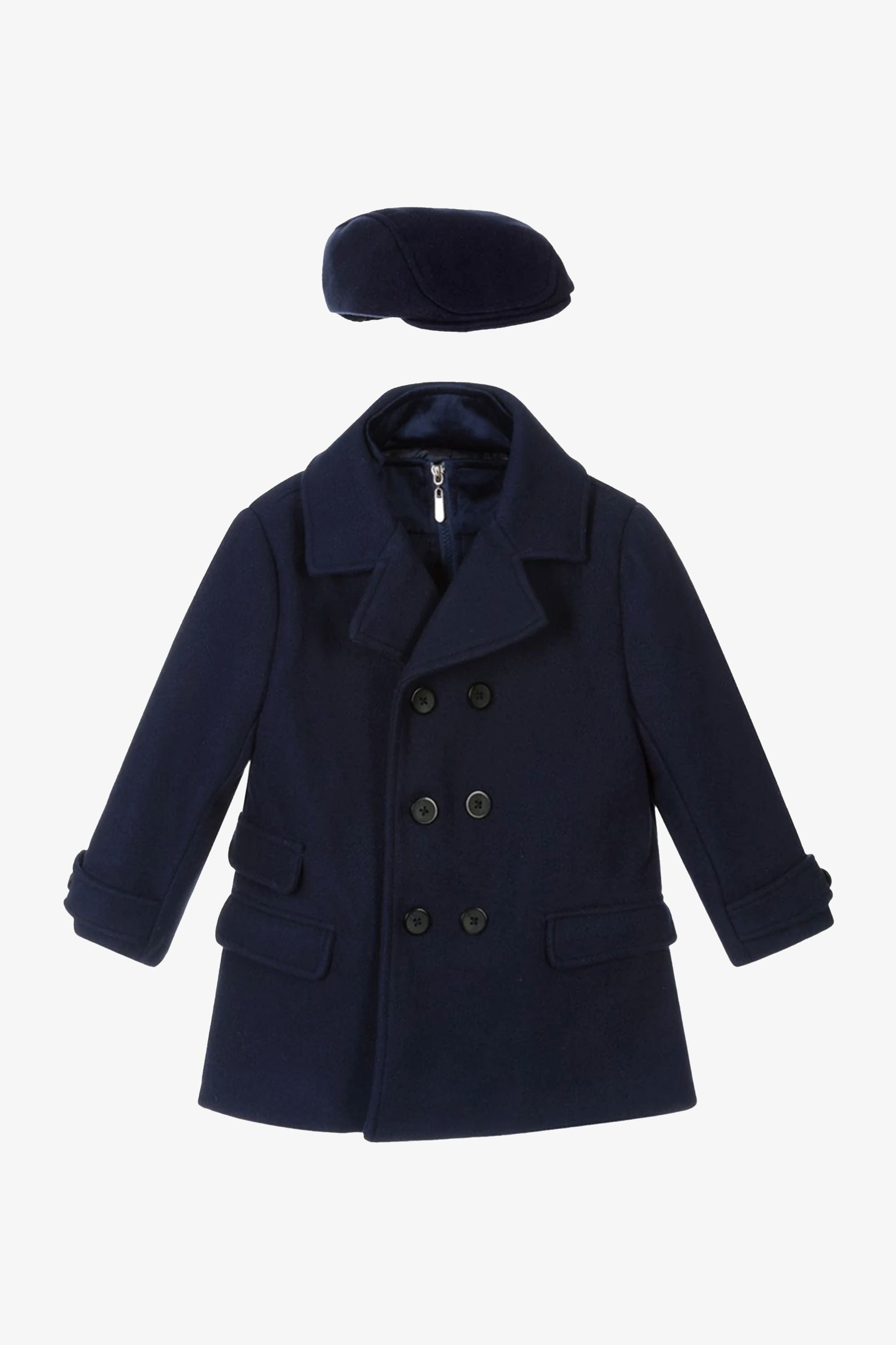 Boys Tweed Double Breasted Midi Geke Coat - Navy Blue