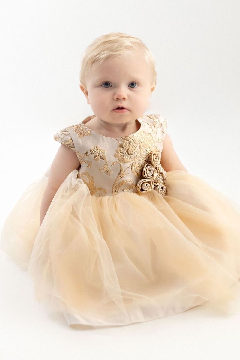 Mädchen und Babys Gold Besticktes Brustkleid – ANGELA - Gold Champagner