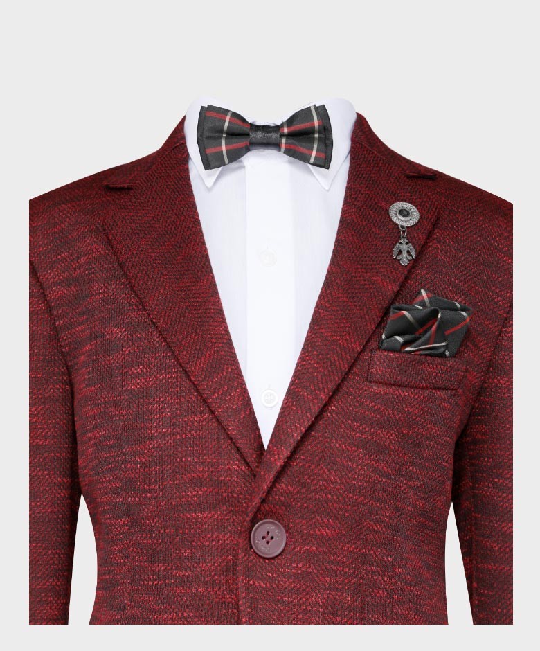 Blazer à Motifs Birdseye Tailored Fit pour Garçons - Bordeaux