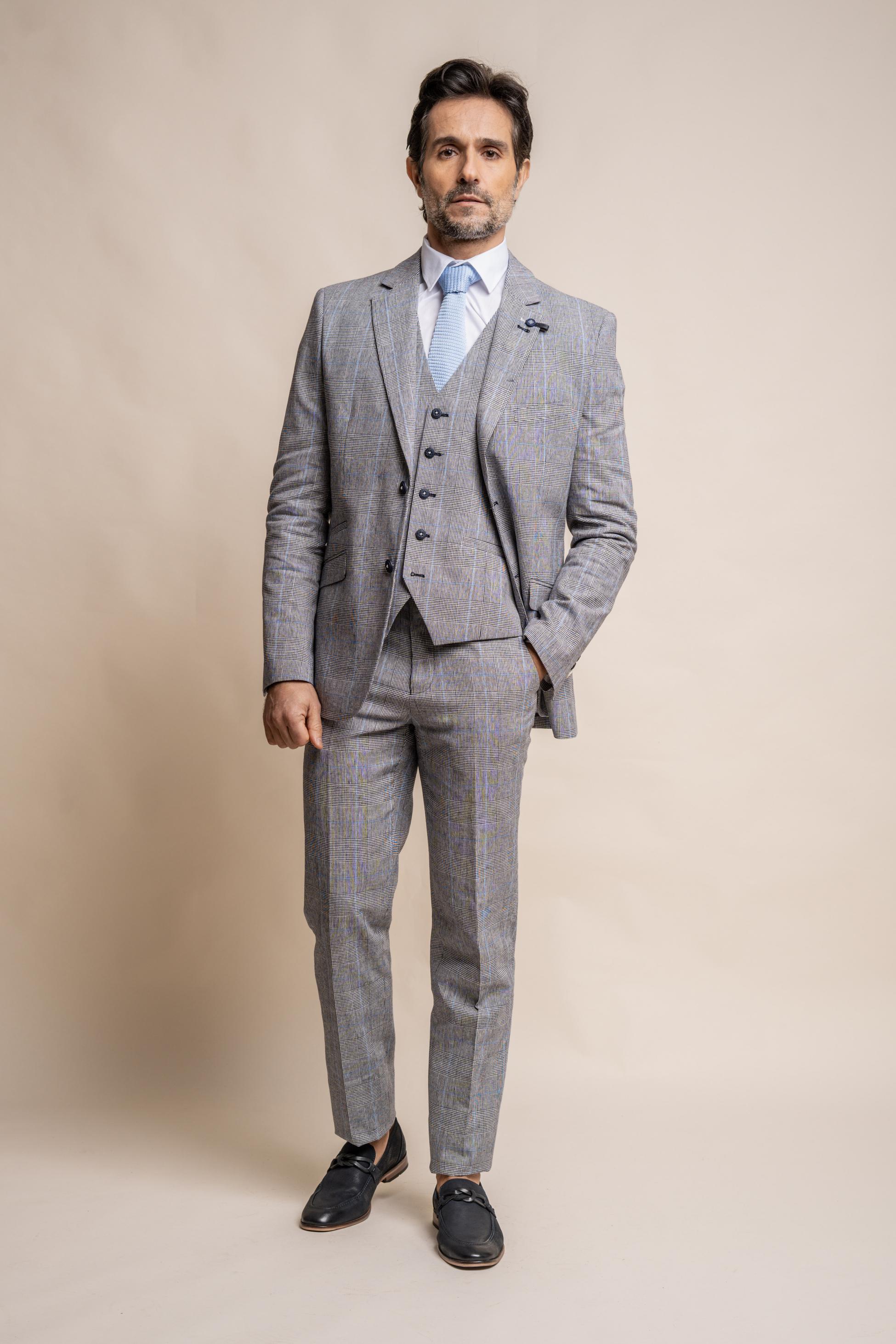 Men's Check Slim Fit Formal Grey Suit - ARRIGA - Grey