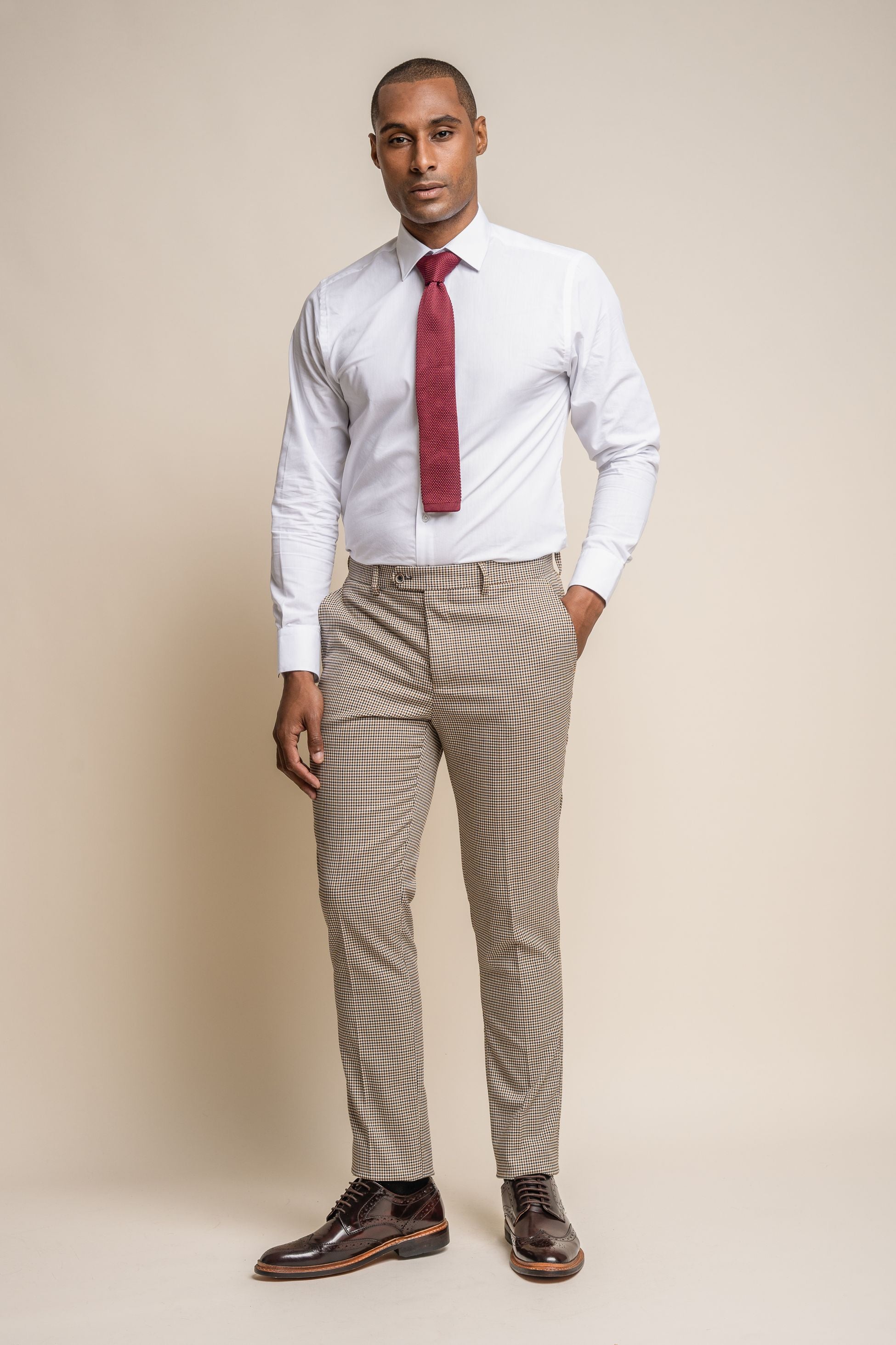 Pantalon skinny à carreaux pied-de-poule pour hommes - ELWOOD - Marron Tan