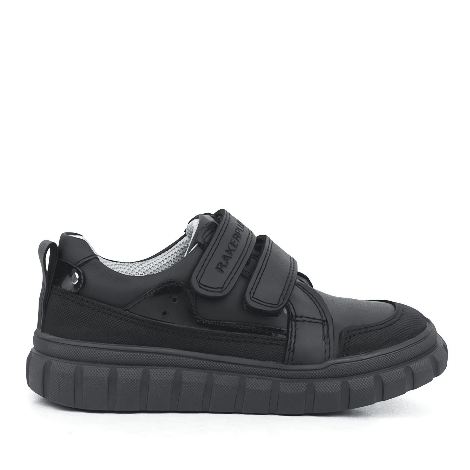 Boys Black Leather Velcro Sporty School Shoes - 4506 - Black