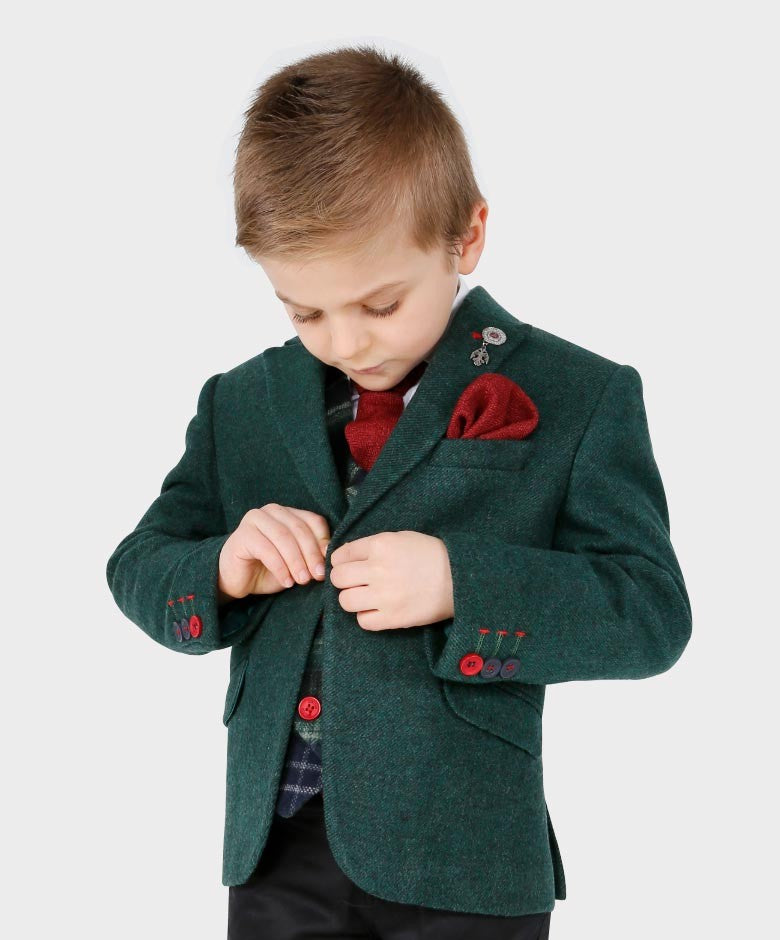 Ensemble Blazer et Gilet Tailored Fit en Cachemire pour Garçons - Vert Forêt