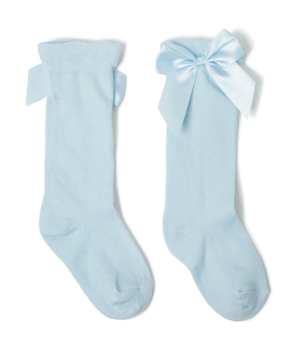 Chaussettes Genoux Hauts à Nœud pour Filles - VICTORIA - Bleu