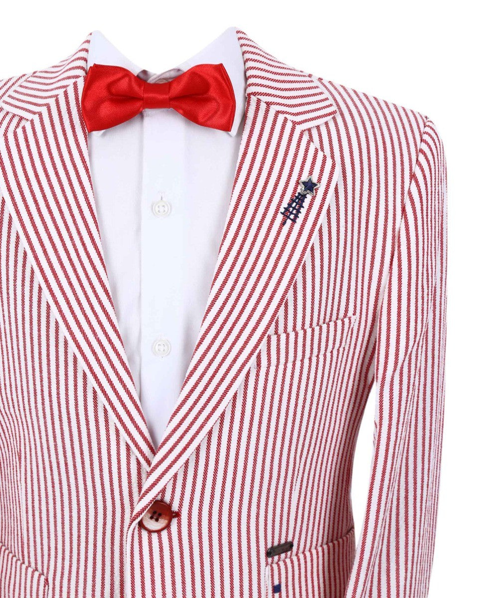 Blazer à Rayures Slim Fit pour Garçons - Rouge