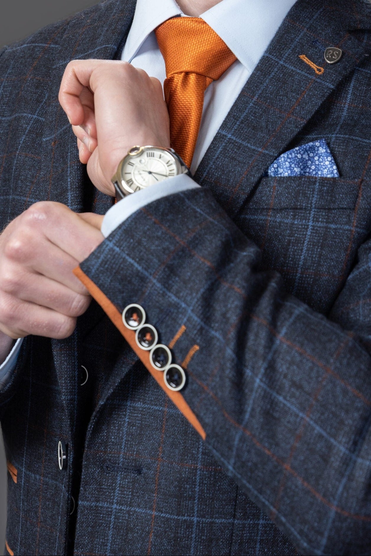 Herren Maßgeschneiderter Retro Karo Anzug - ANTHONY NAVY - Marineblau