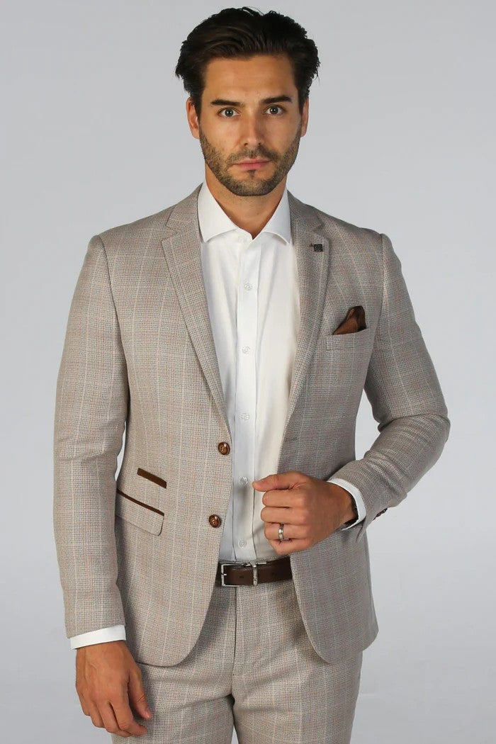 Men's Tailored Fit Check 2PC Suit -  LEO - Beige