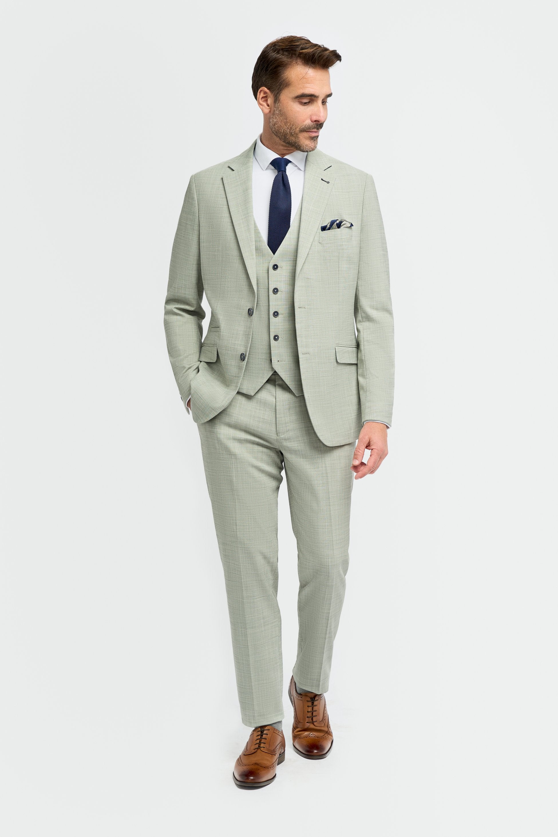 Men’s 3-Piece Sage Green Textured Suit - Camden - Sage Green