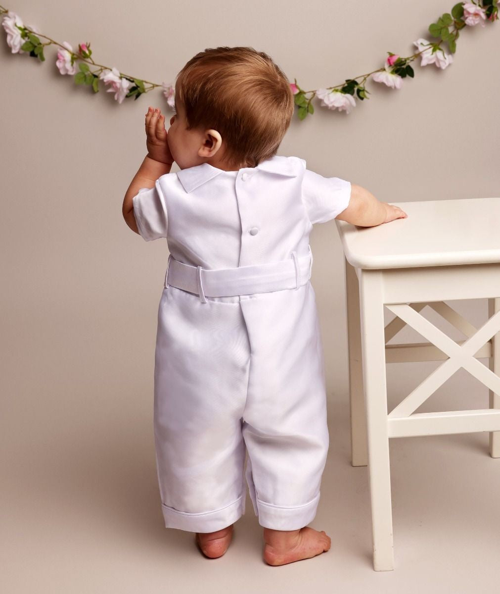 Baby Boys Christening Romper with Hat - OSCAR - White