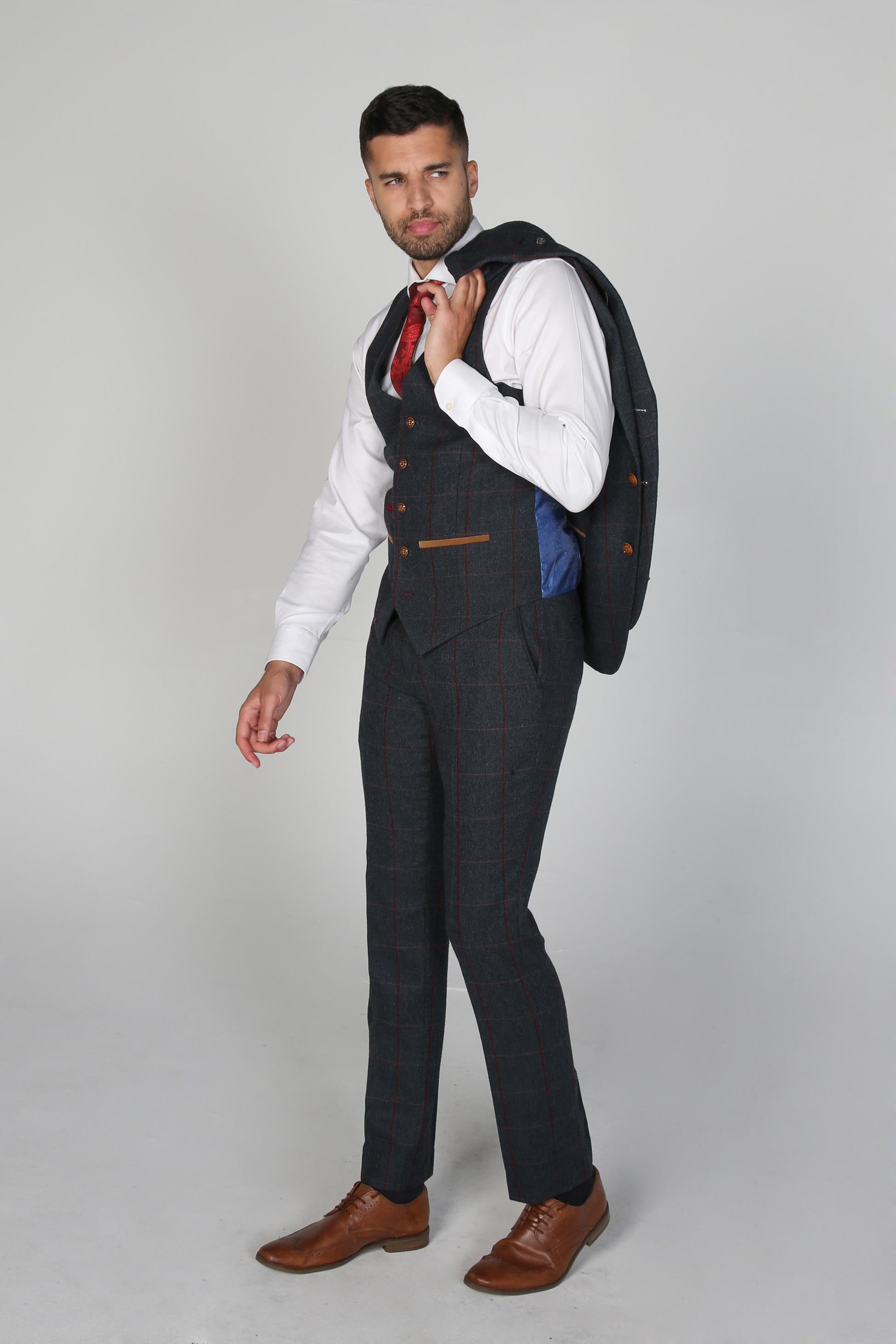 Men’s Herringbone Retro Navy Waistcoat - Madrid - Navy Blue