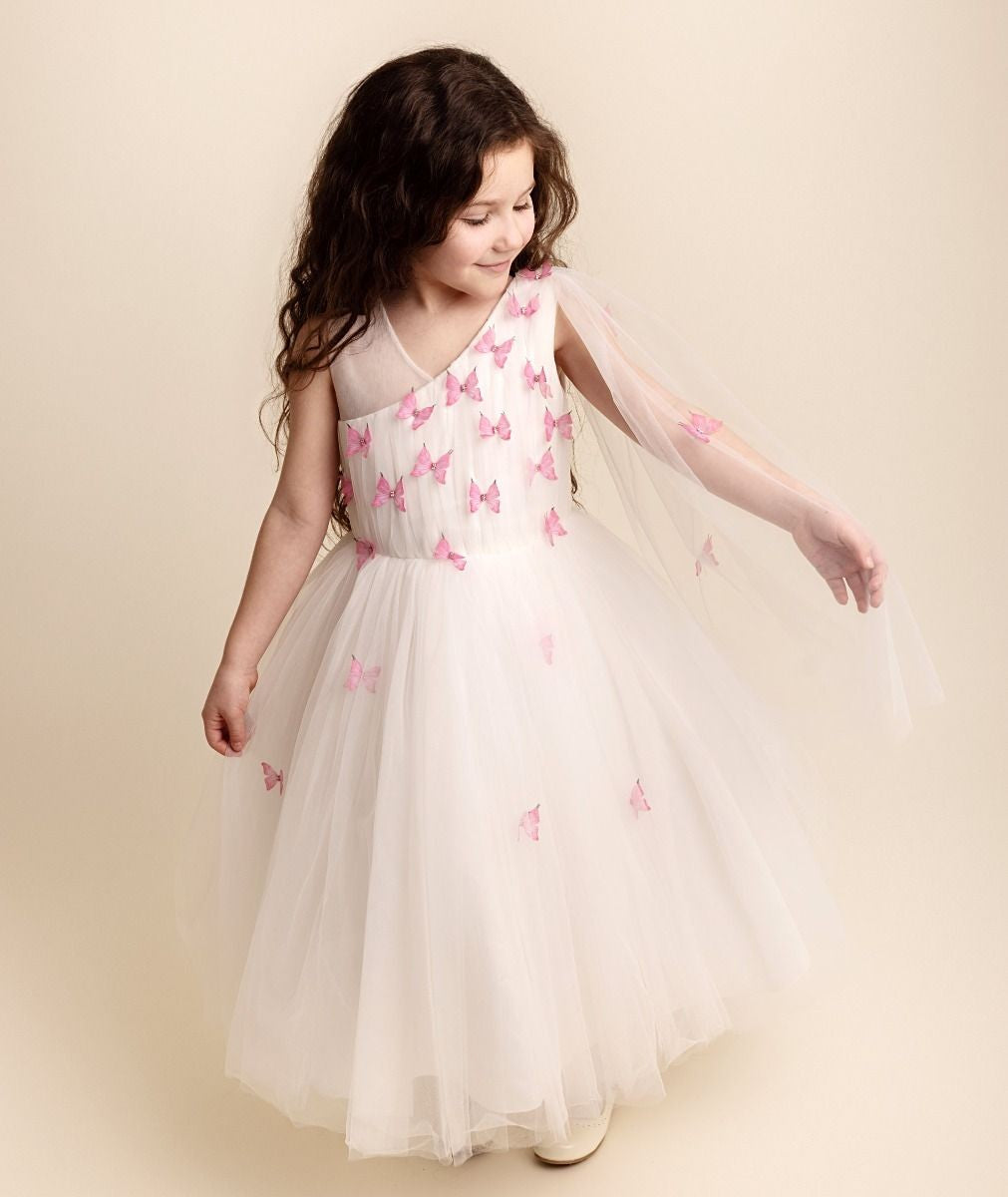 Robe en tulle avec appliqués de papillon pour filles - PARIS - Rose