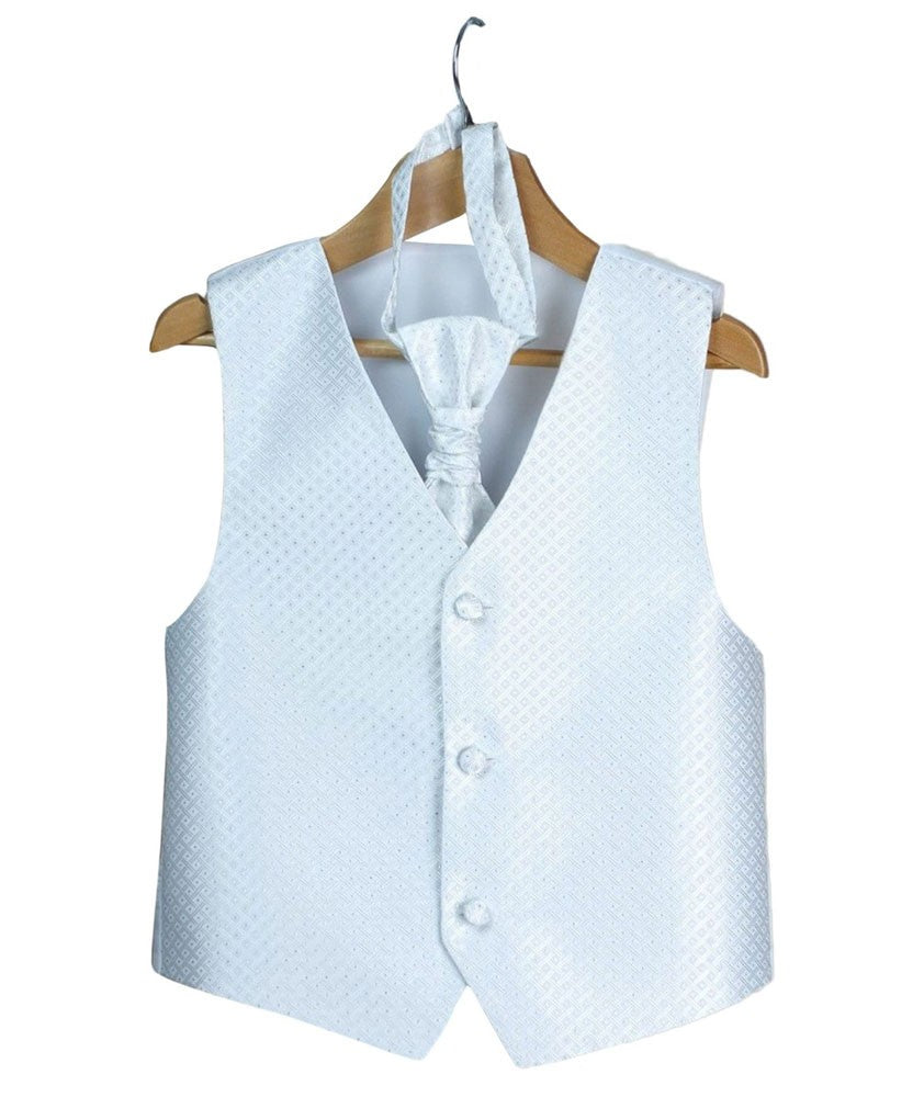 Boys & Men Waistcoat Cravat Hanky Set - White