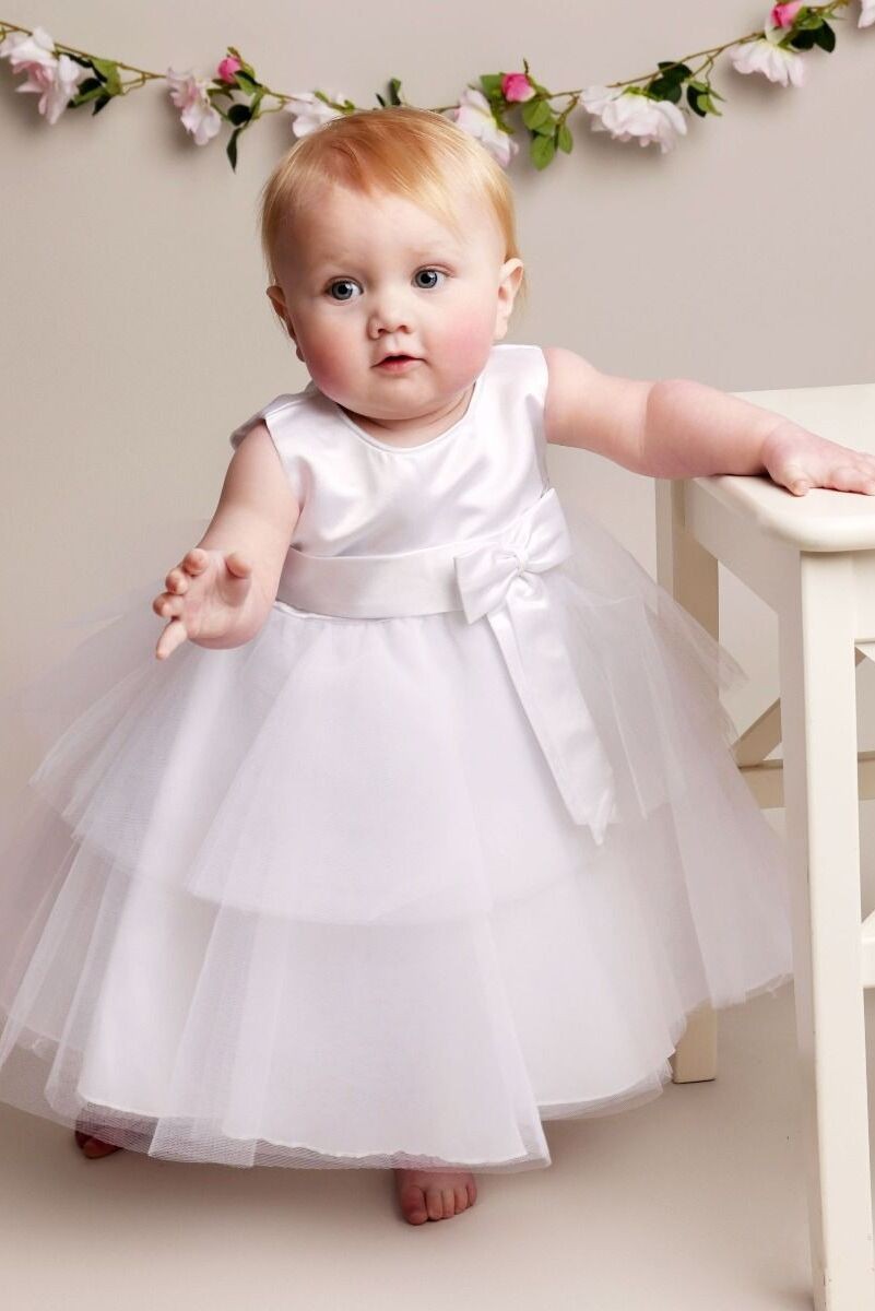 Robe de Baptême avec Nœud en Satin pour Fillettes - K038 - Blanc