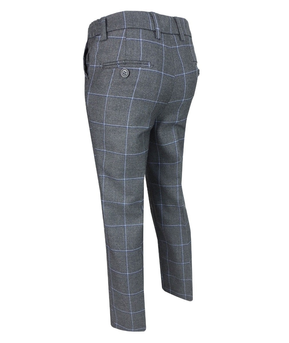 Boys Windowpane Check Slim Fit Suit - Grey - Blue