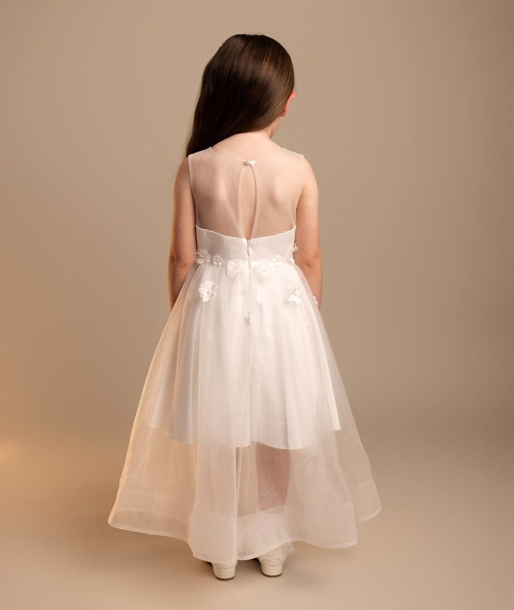 Girls’ Tulle Sweetheart Neck Flower Girl Dress - Laksha - Ivory