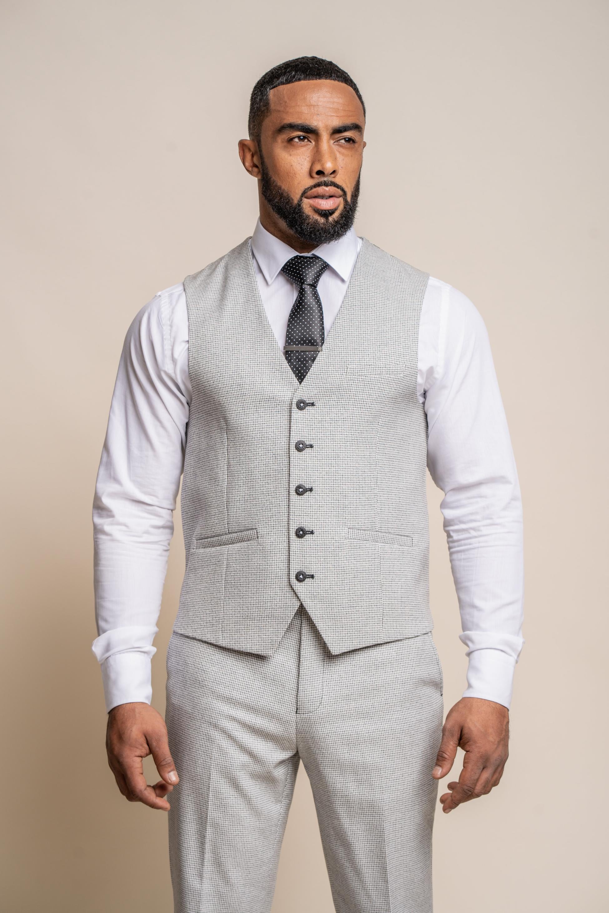 Men's Houndstooth Slim Fit Waistcoat- KYOTO Grey - Light Grey