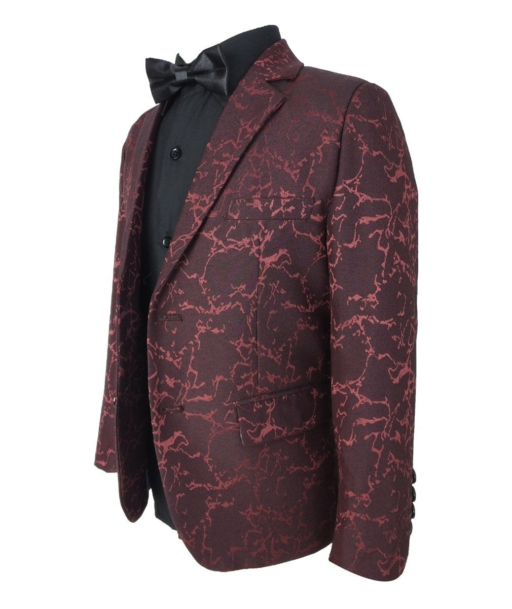 Boys Marble Printed Blazer - Burgundy