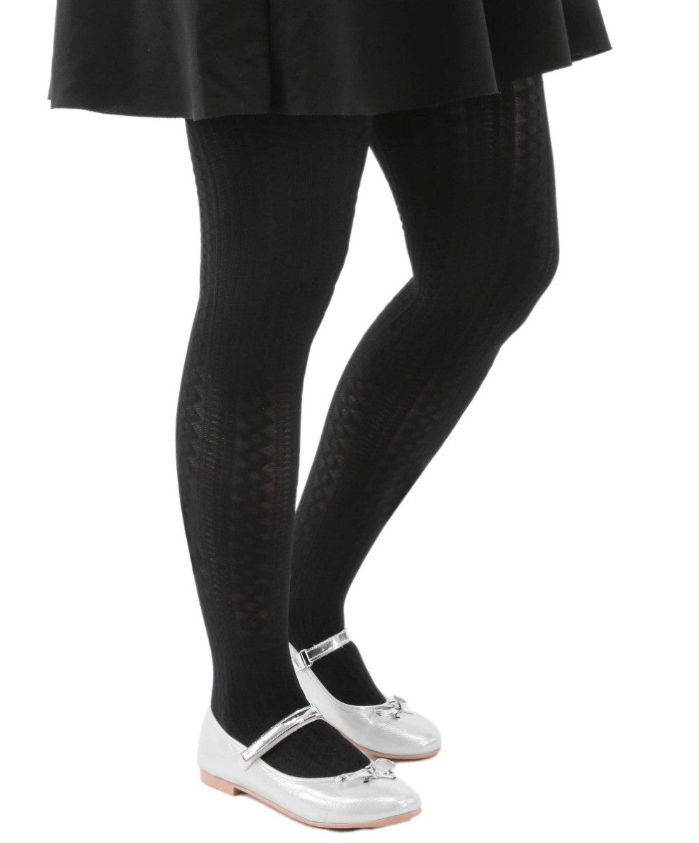 Girls High Waist Patterned Tights - Black