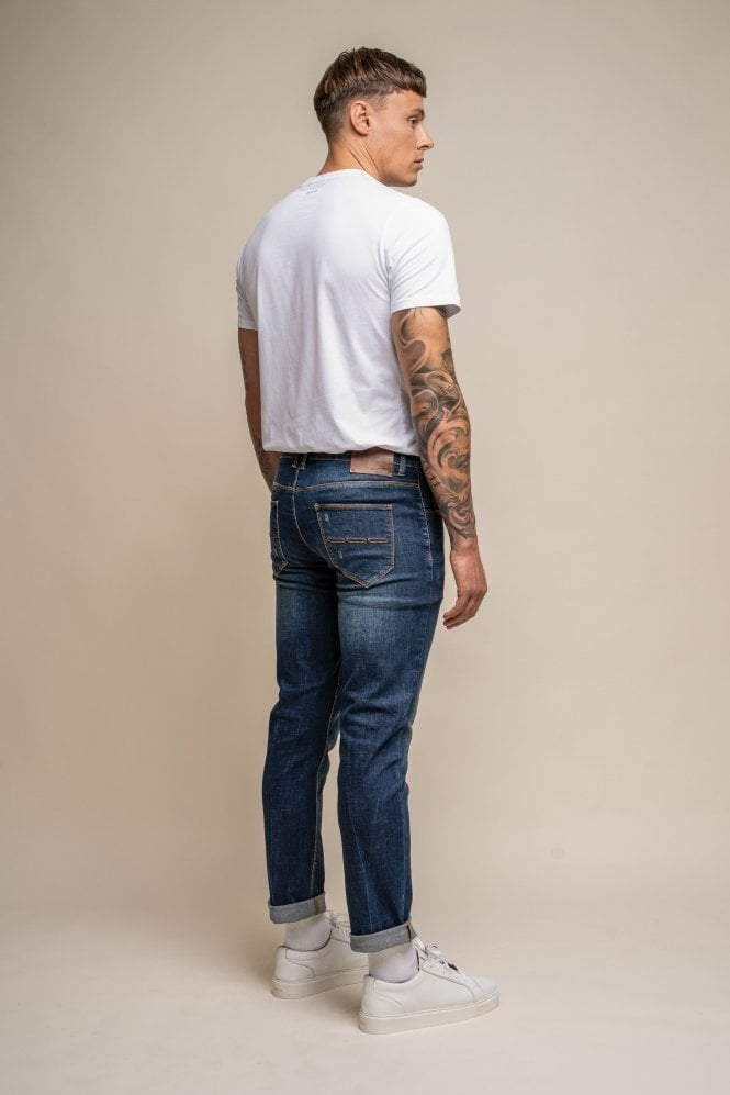 Herren Casual Slim Fit Denim Stretch Jeans - Dunkelblau