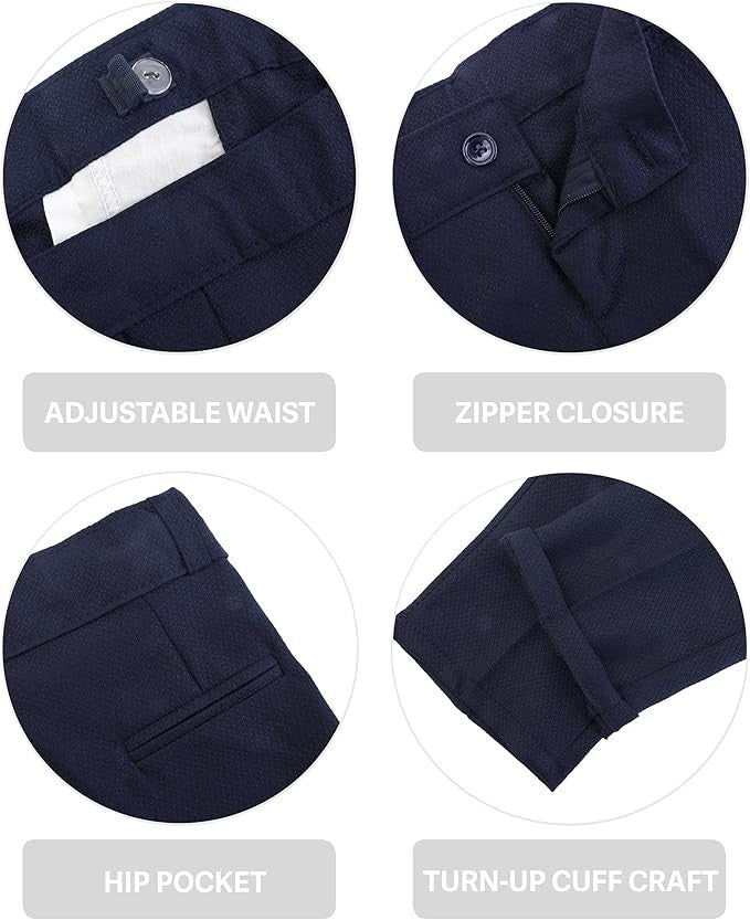 Ensemble de costume avec gilet texturé ajusté pour garçons, tenue formelle - Bleu Marine