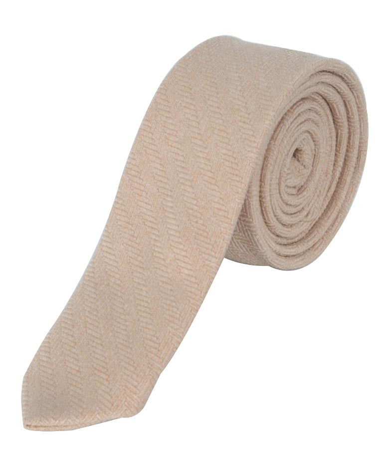 Boys & Men's Herringbone Tweed Tie & Pocket Square Set - Beige