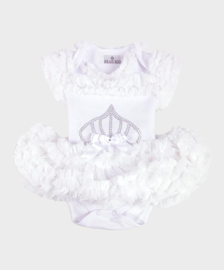 Baby Mädchen Tüll Baumwoll Tutu Bodysuit - Weiß