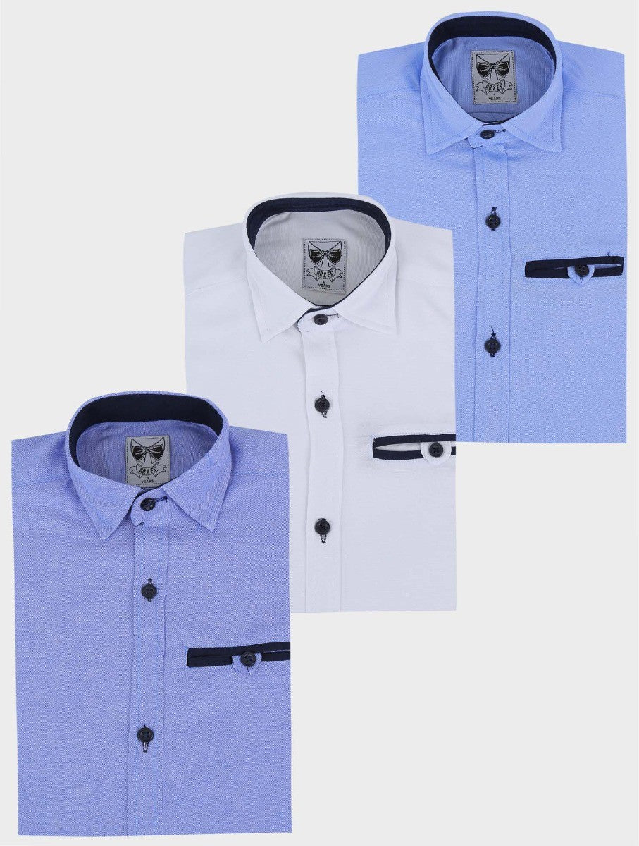 Chemise en Coton Slim Fit à Manches Longues pour Garçons - RYAN - Bleu Foncé