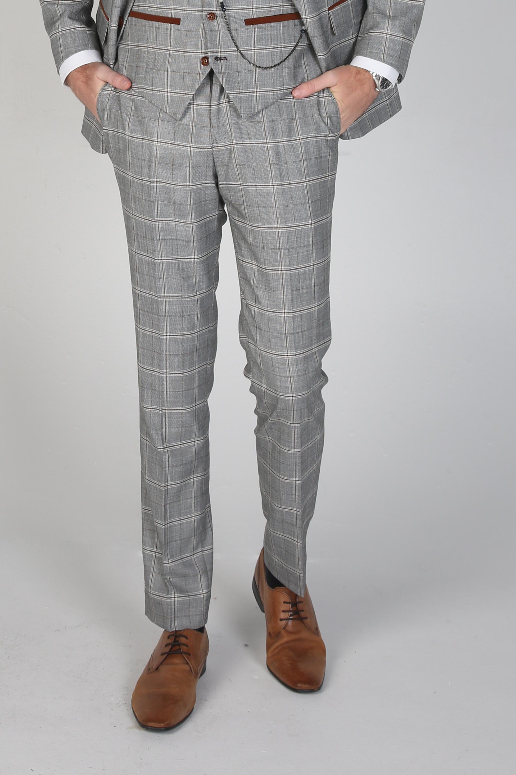 Herren Windowpane Karo Graue Hose - FRANCIS - Grau