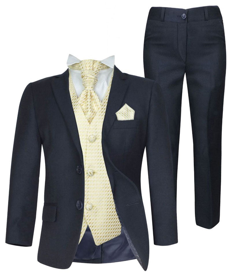 Boys 5 PC Navy Dinner Suit - Ivory