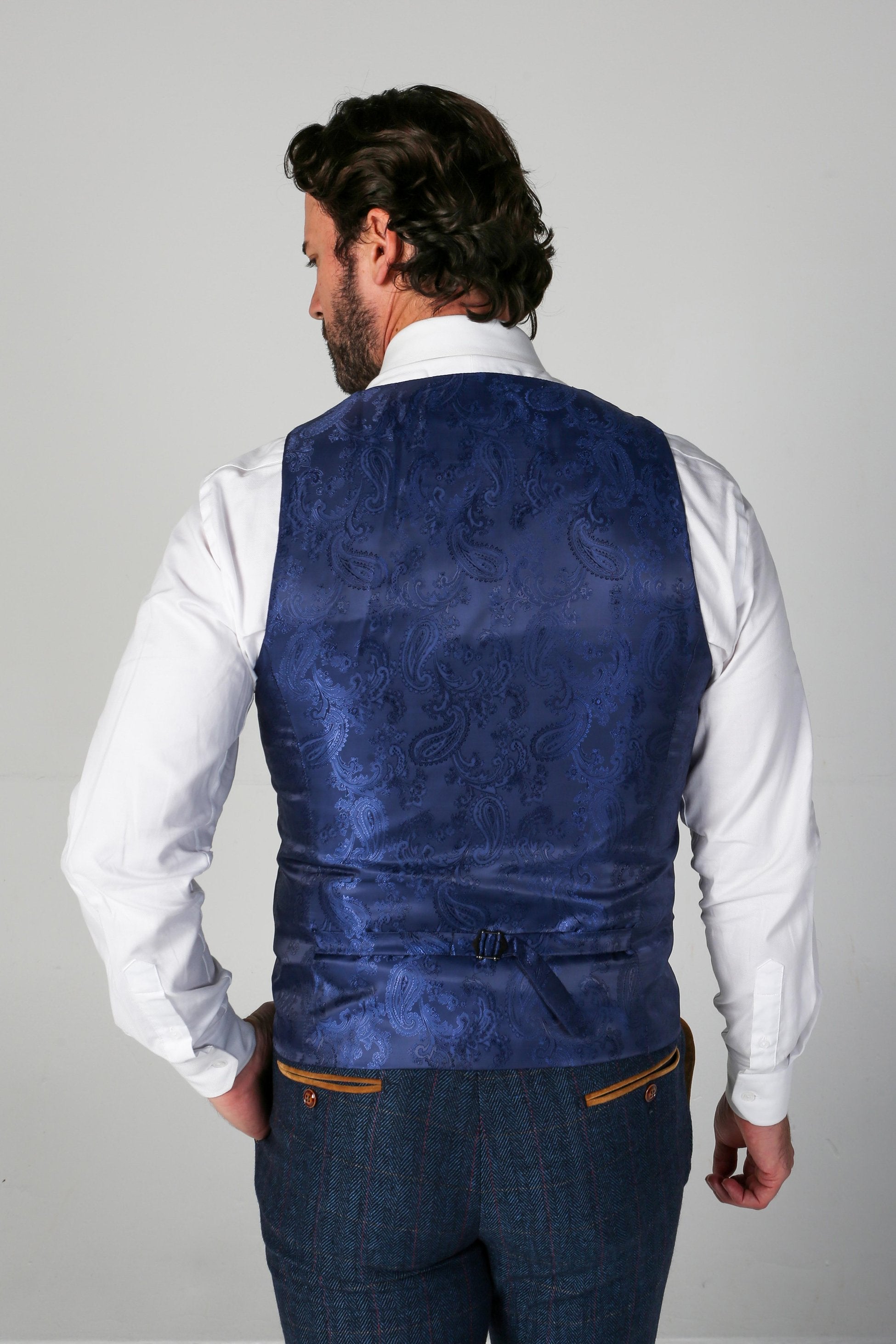 Costume en Tweed à Motif Chevron Tailleur pour Homme - SCOTT - Bleu Marine