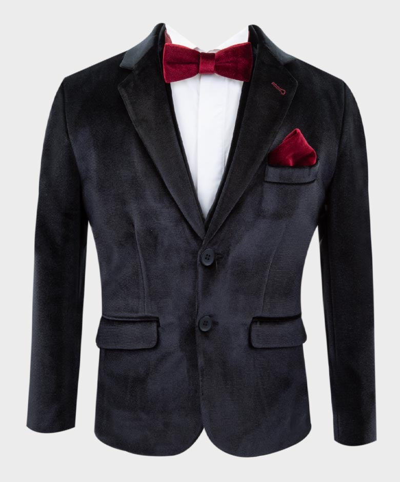 Costume en Velours Tailored Fit avec Patte de Coude pour Garçons - Noir