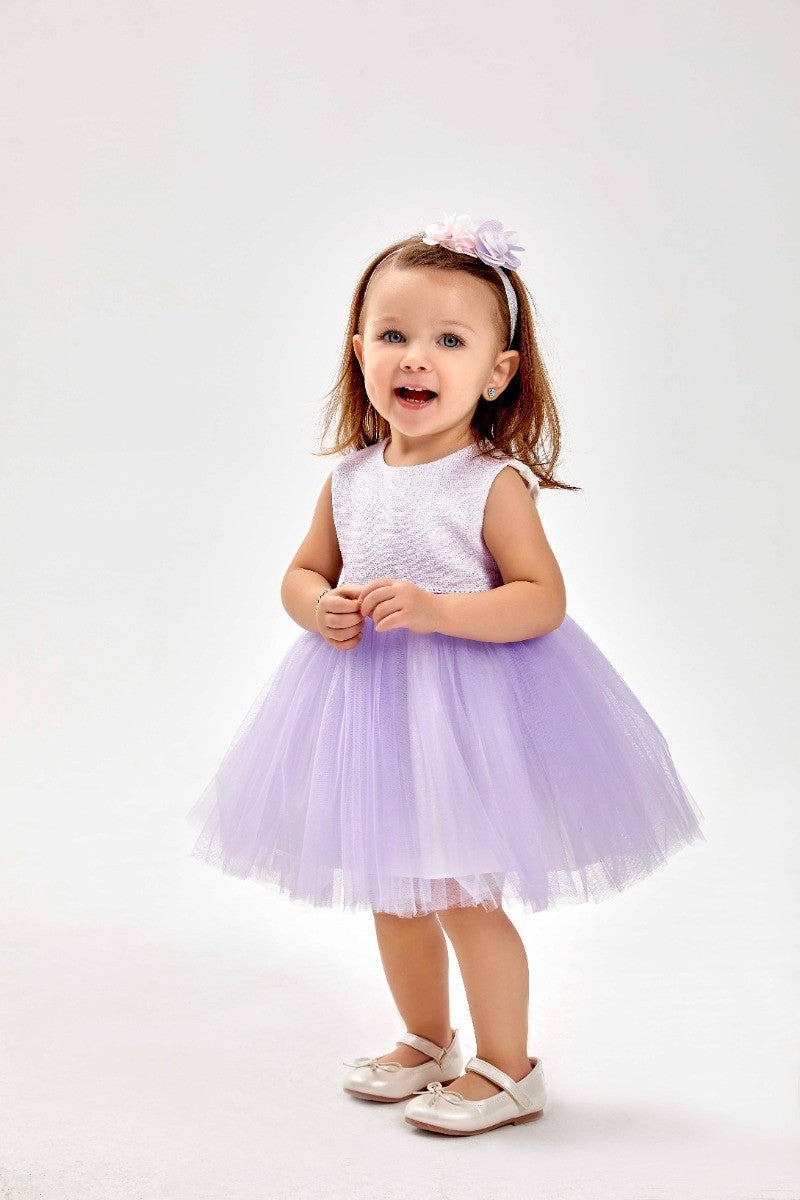 Baby Mädchen Strick Tutu Tüll Midi Kleid & Mantel-Set - Elfenbein - Lila