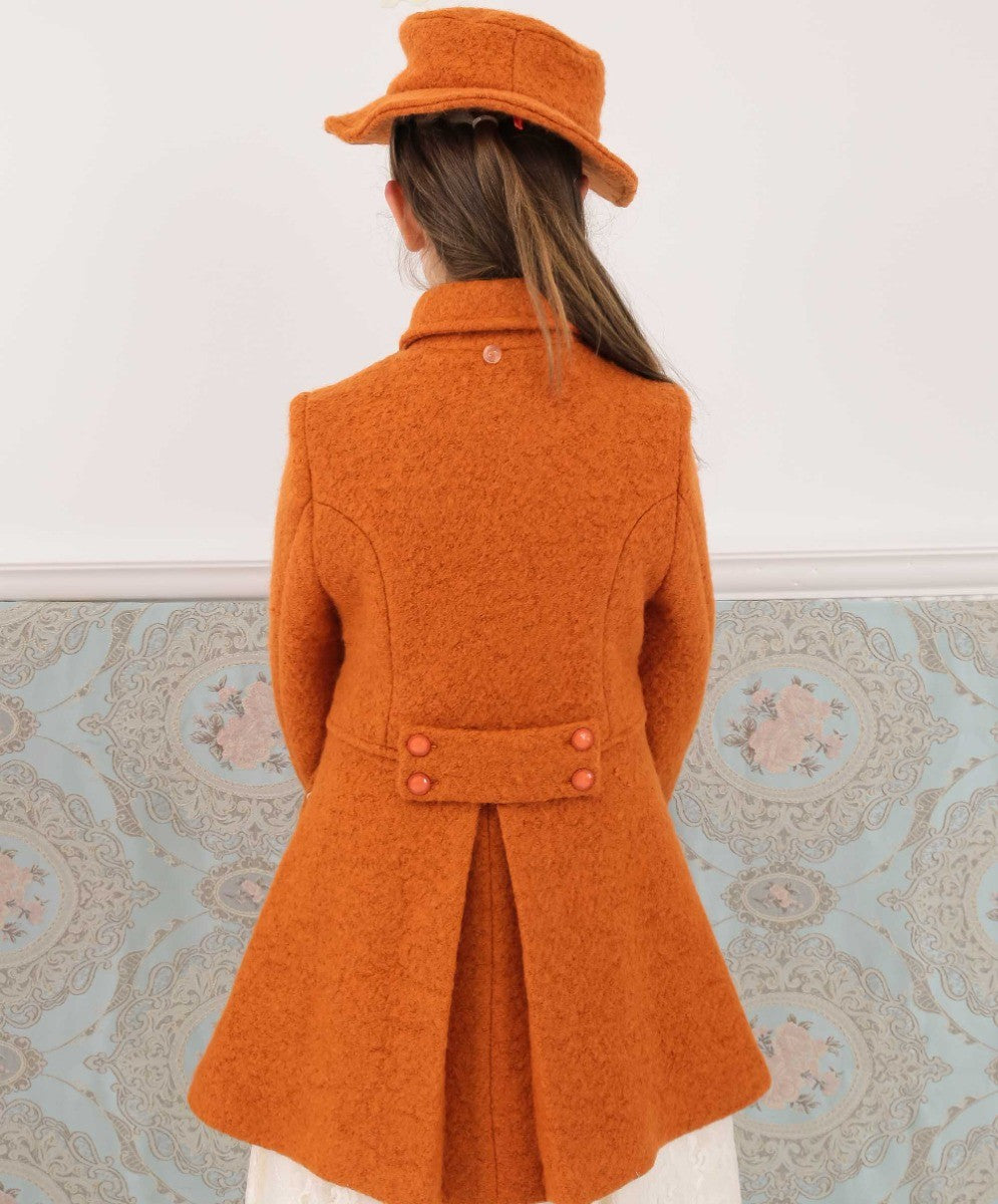 Ensemble Manteau Double Bouton en Laine pour Filles - ELIZABETH - Orange Brique