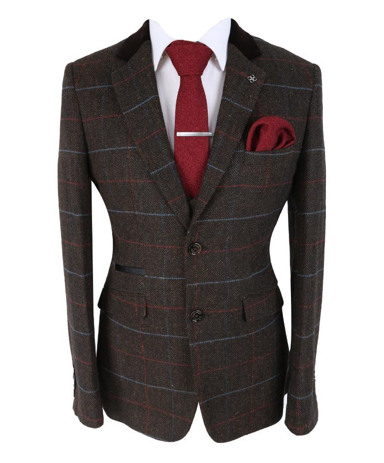 Men's Retro Check Slim Fit Suit - TOMMY Brown - Brown