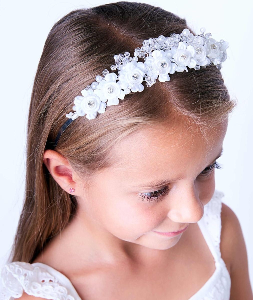 Couronne de tiara florale argentée avec perles en cristal pour filles - Belgique