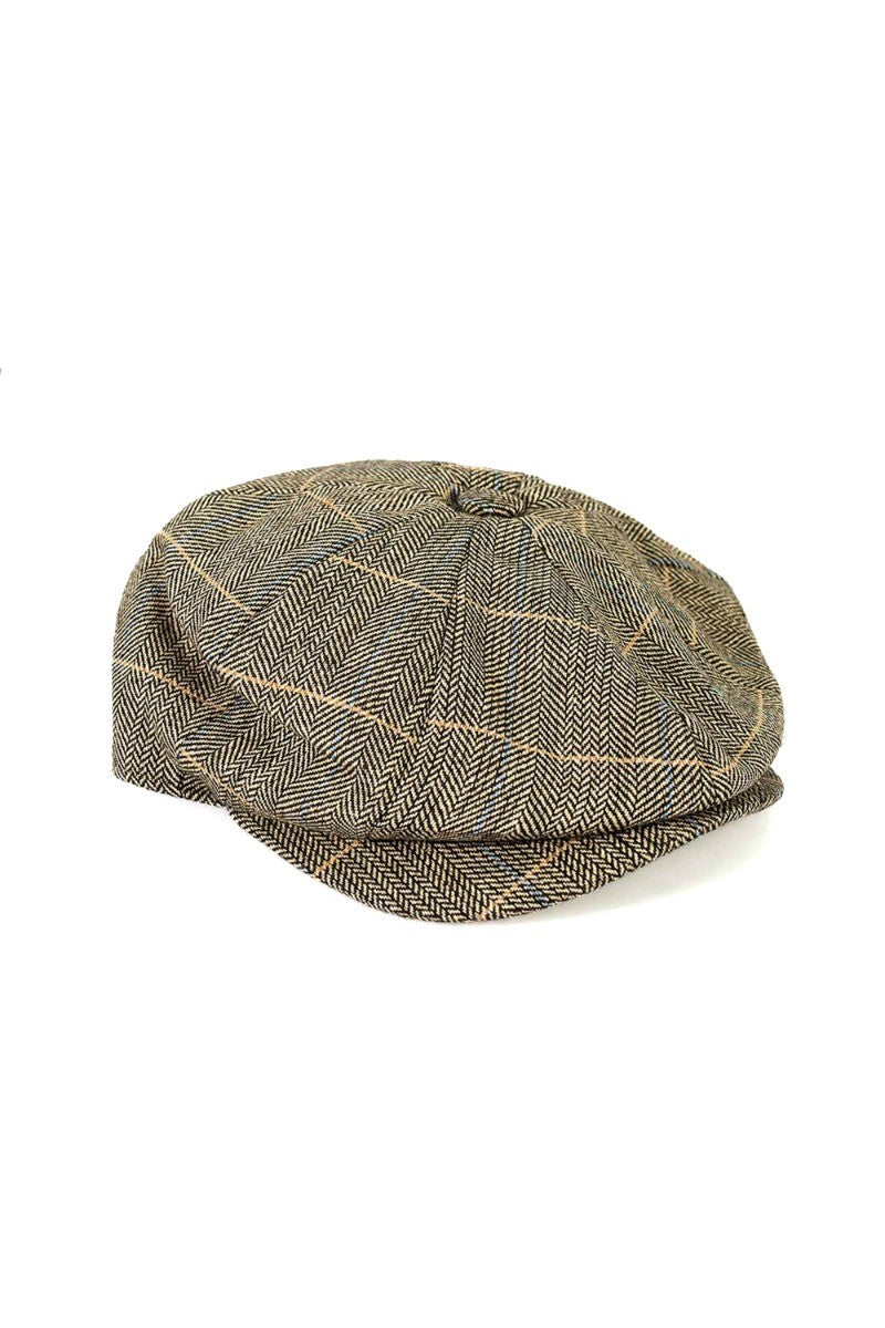 Men's Tweed Check Baker Boy Flat Cap - Albert - Brown