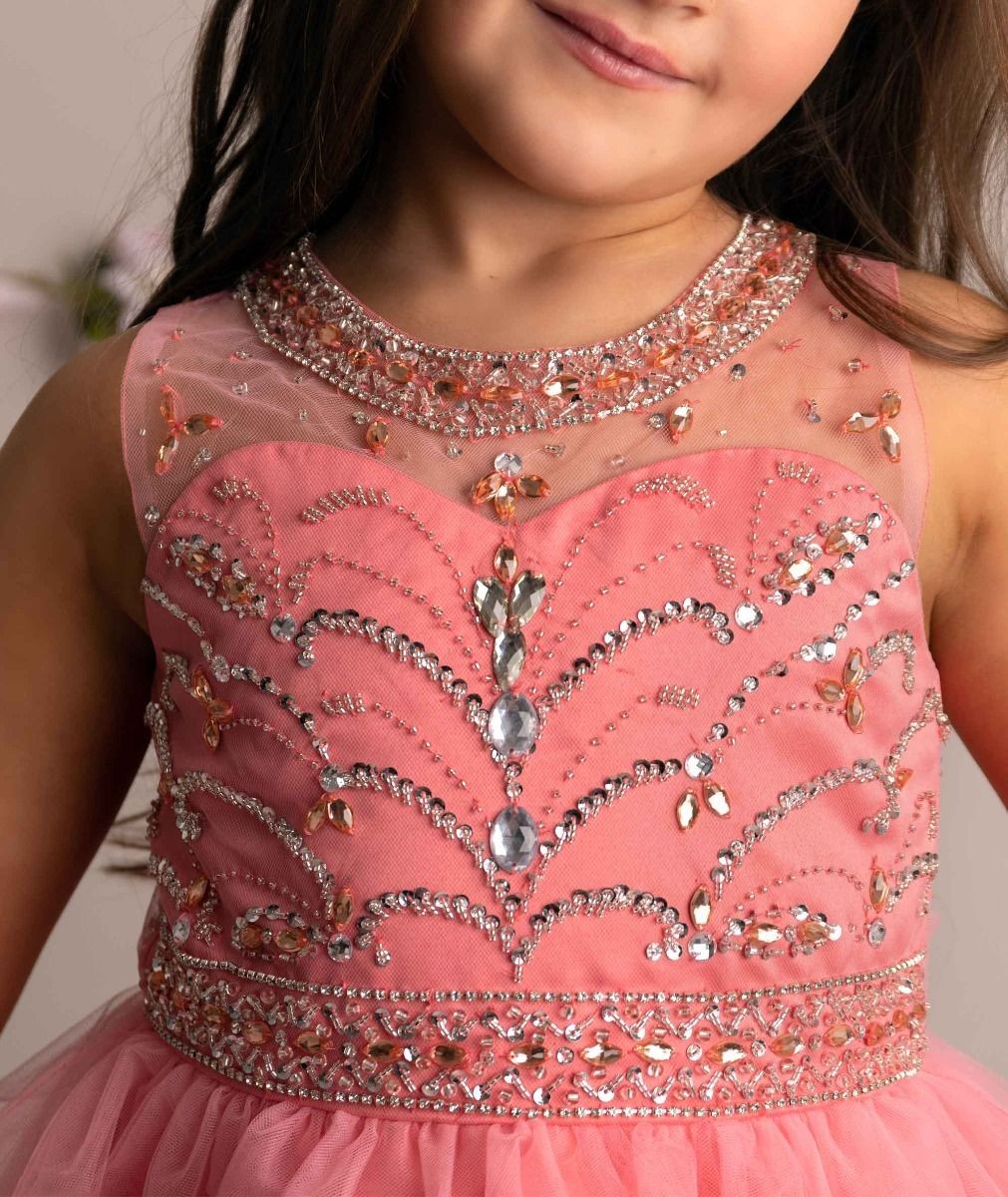 Robe en tulle avec embellissements en sequins pour filles - LOLA - Rose Corail