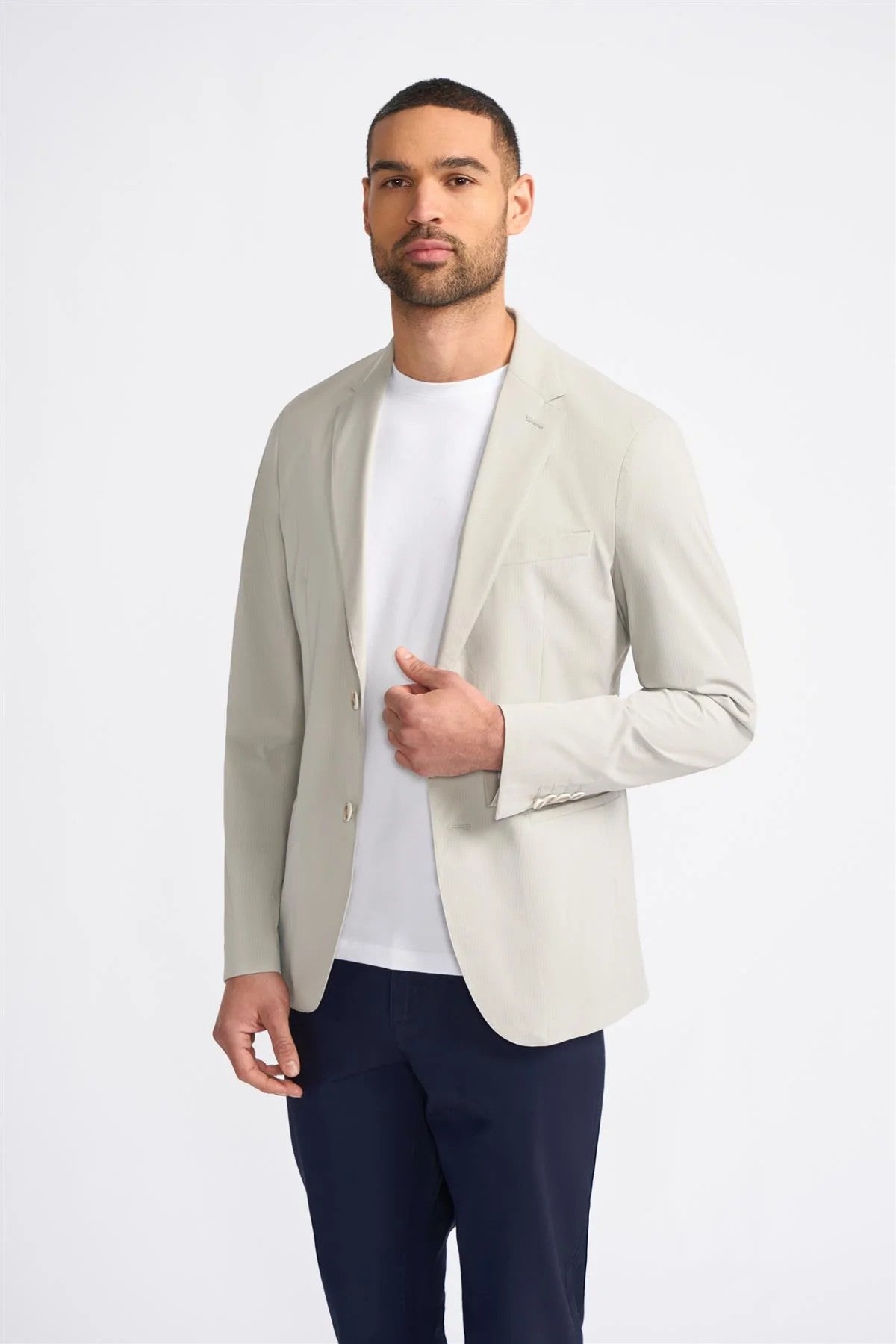 Men’s Twill Weave Pinstripe Grey Blazer - OSLO - Stone Grey