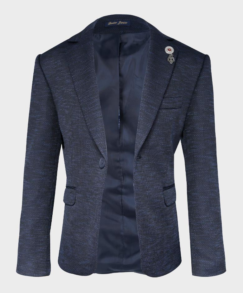 Blazer à Motifs Birdseye Tailored Fit pour Garçons - Bleu Foncé