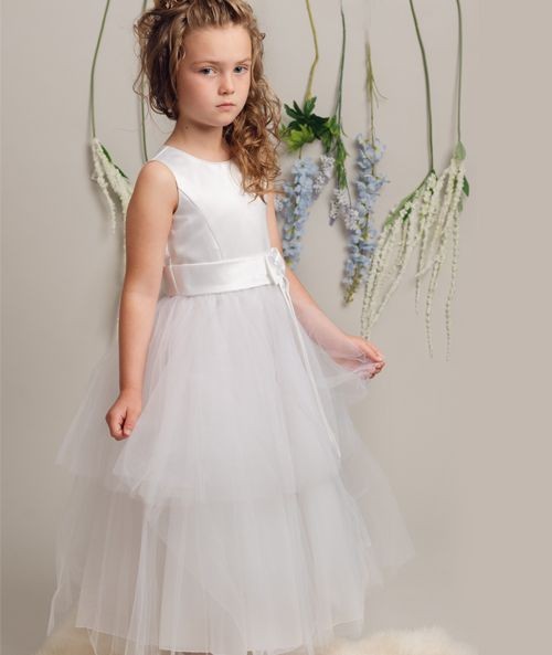 Robe de Baptême avec Nœud Satin pour Filles - K038 - Blanc