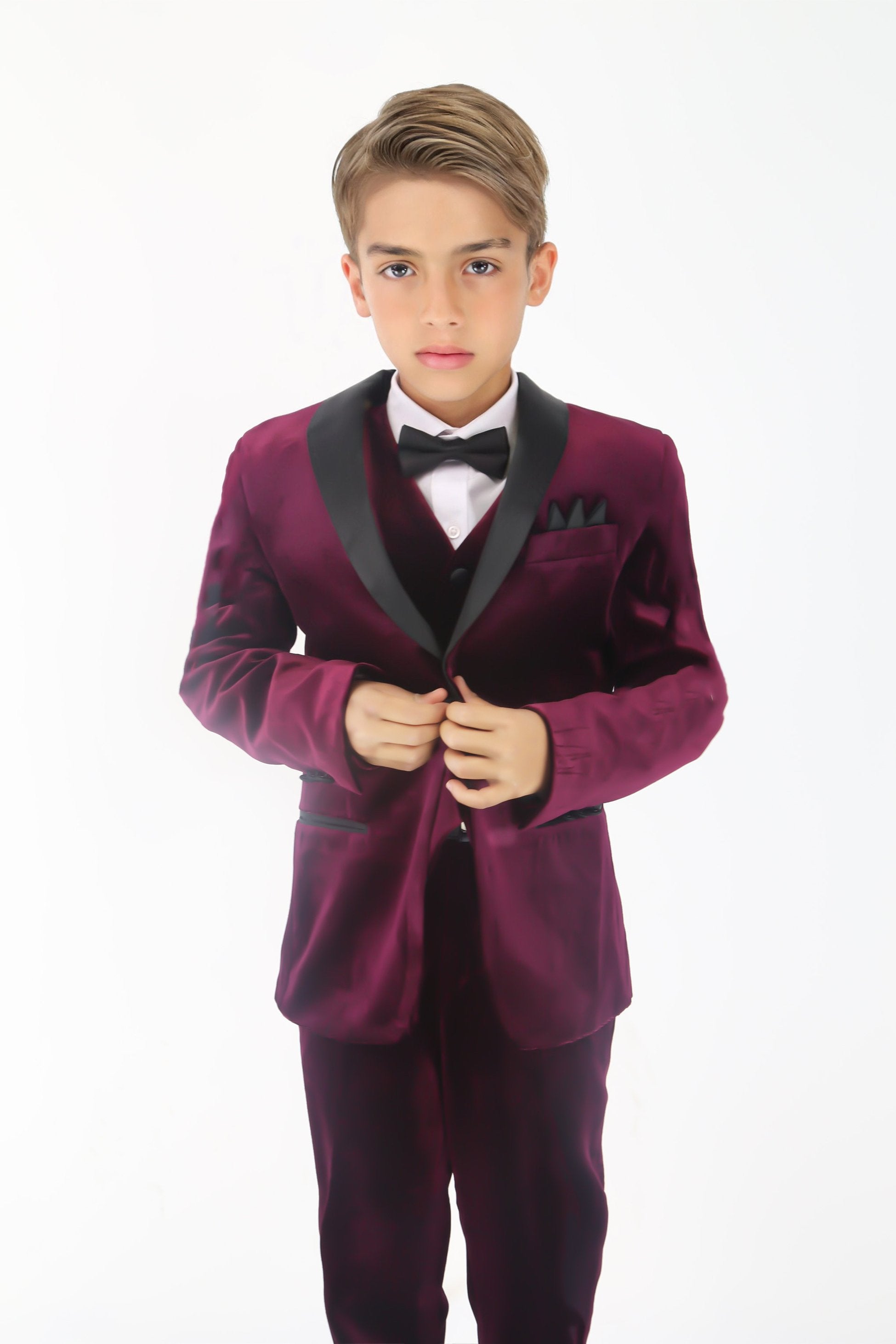 Costume en Velours avec Revers en Satin pour Garçons - EC103 - Bordeaux