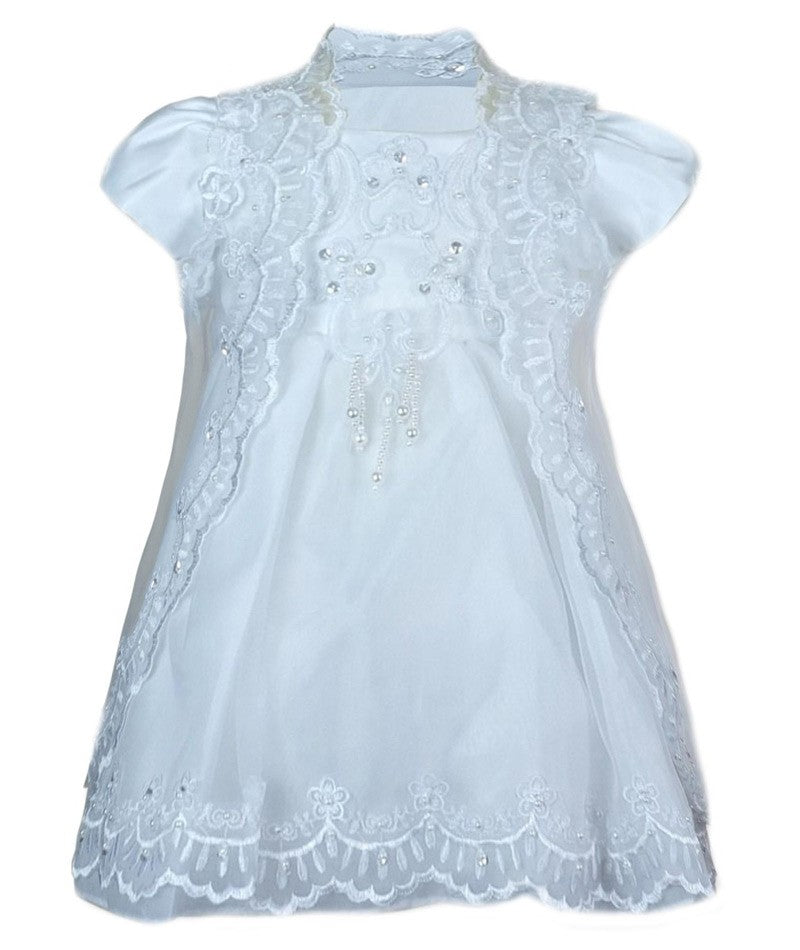 Robe de Baptême Blanche avec Bonnet pour Fillettes - Blanc