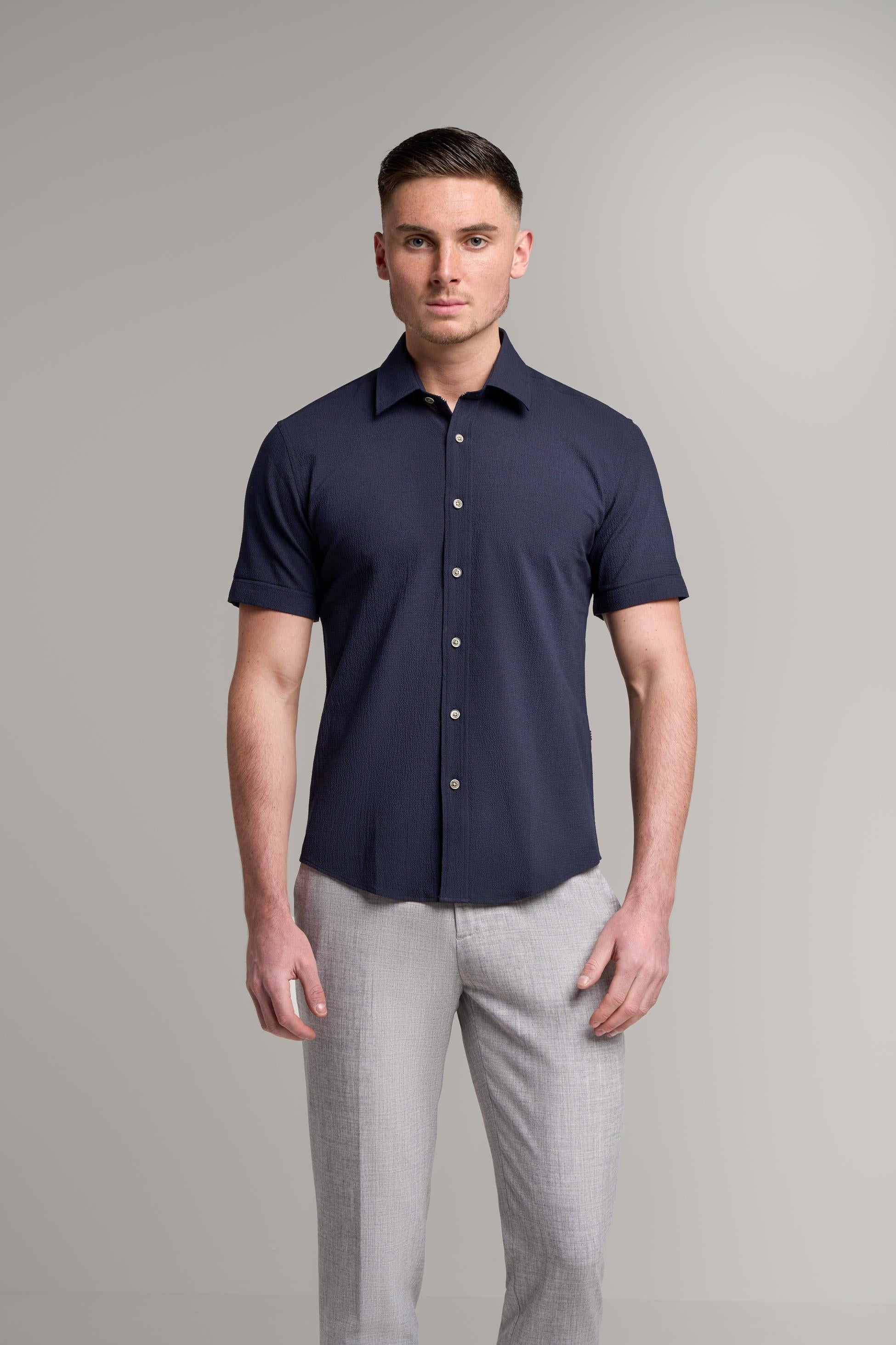 Chemise Texturée en Coton Slim Fit pour Homme - KAI - Bleu Marine