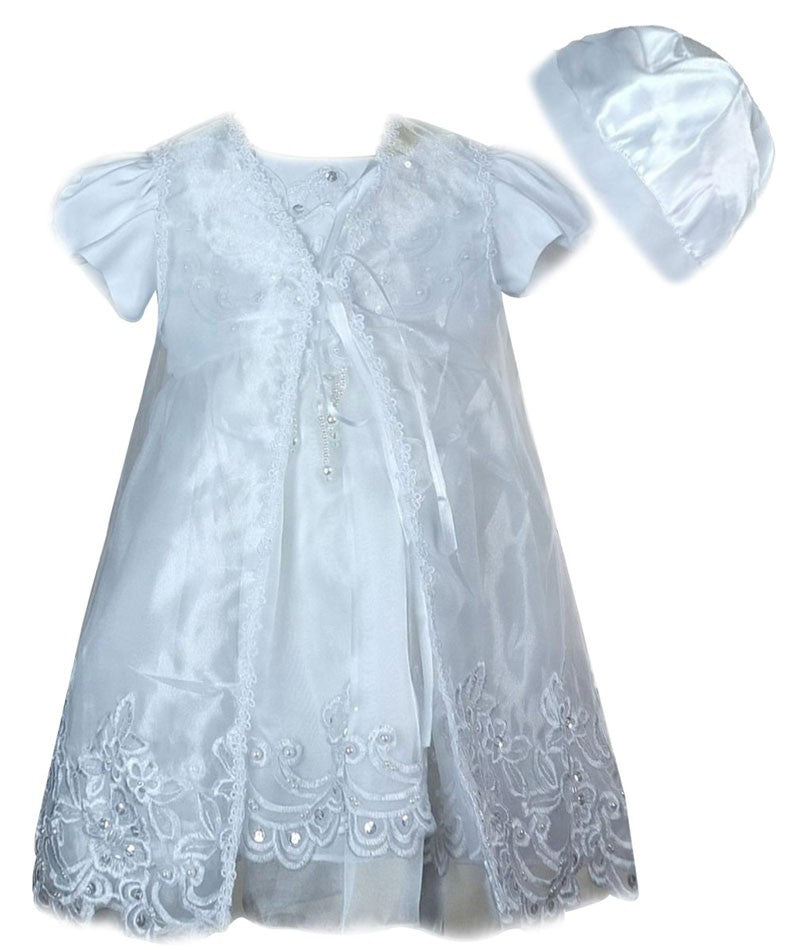 Robe de Baptême Blanche avec Bonnet pour Fillettes - Blanc