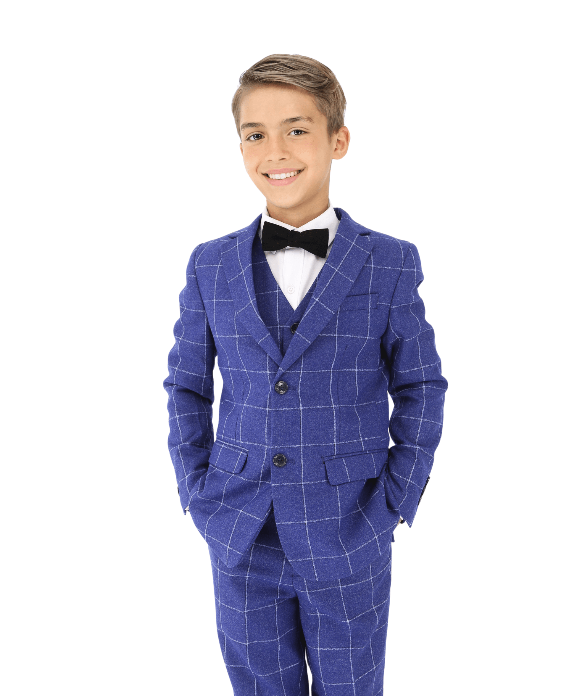 Boys Blue Formal Checkered Suit - Blue